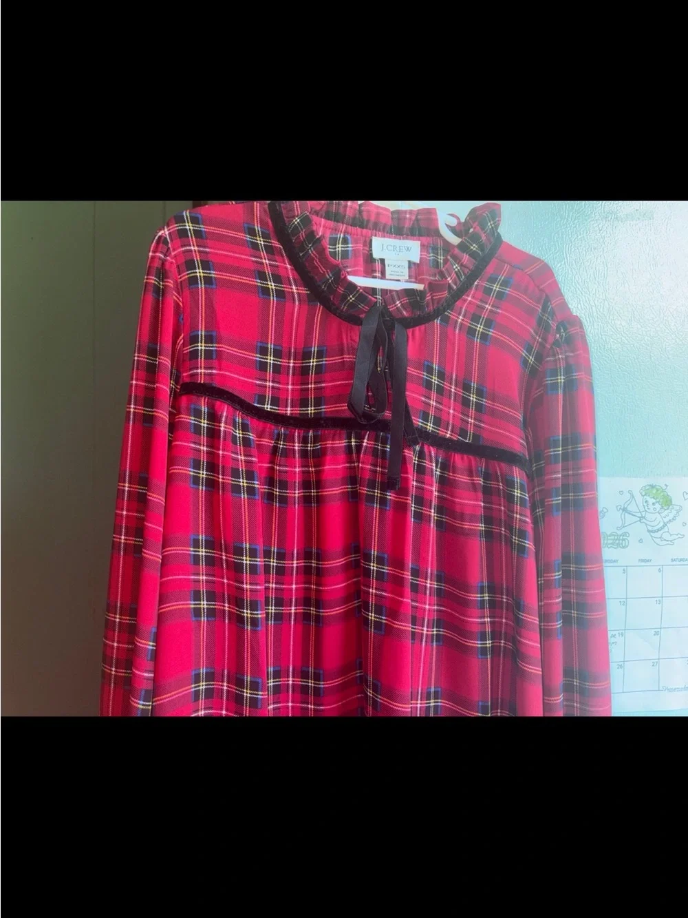 J. Crew Women’s ' Red Plaid Ruffle Collar Top